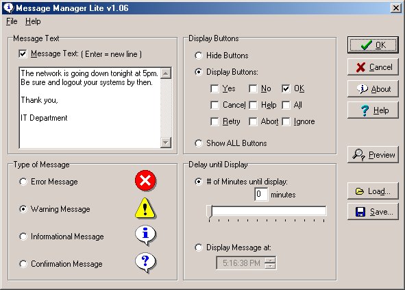 Message Manager main screen