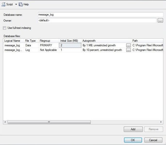 SQL 2005 create database