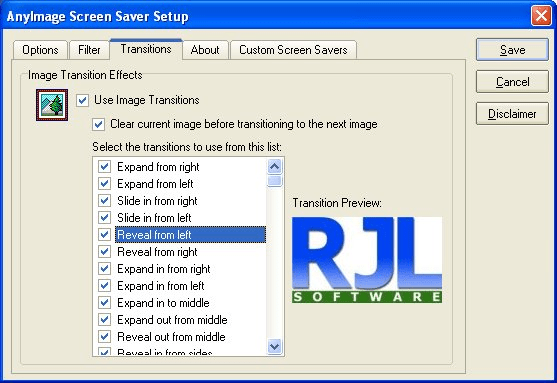 AnyImage Screen Saver transition effects selection with 170+ options