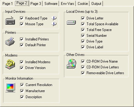 Log Info configuration screen page 2 with additional hardware options