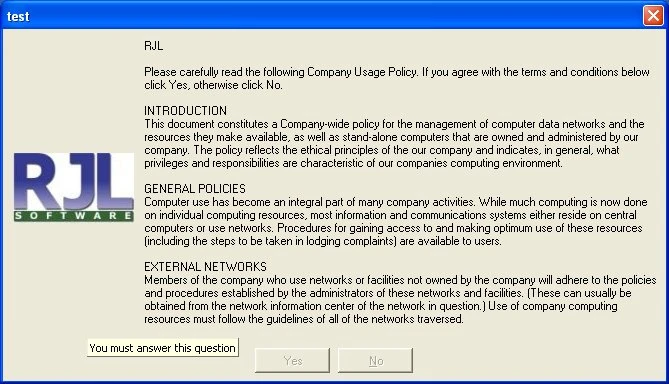 Message Manager Deluxe example message displayed to user with custom text and buttons