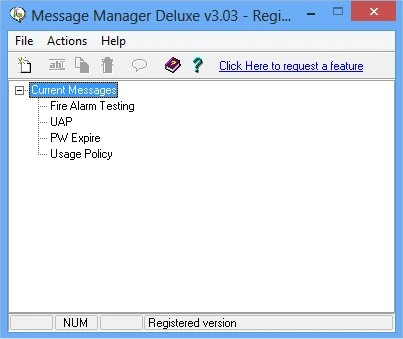 Message Manager Deluxe main screen showing configured messages list