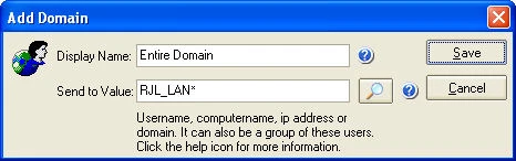 Net Send Lite domain shortcut configuration