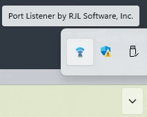 Port Listener system tray icon showing listening status on hover