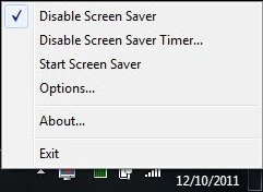 Stop Screen Saver main screen showing disable and start buttons