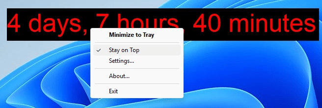 UpTime right-click context menu showing settings option